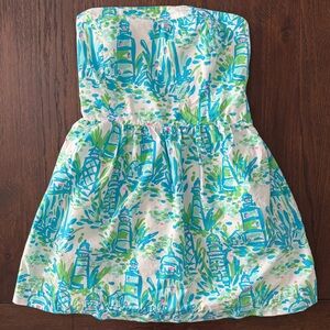 Lilly Pulitzer Strapless Dress with Blue and Green Print